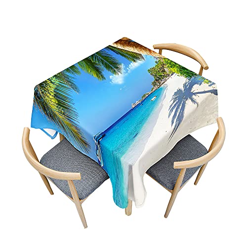 Treer Sommer Strand Druck Tischdecke Abwaschbar, Tischdecke Haben Lotuseffekt, Fleckenabweisend Spritzfest Tischdecken,Eckig Gartentischdecke für Küchendekoration Picknick (Strand 5,140x140cm) von Treer
