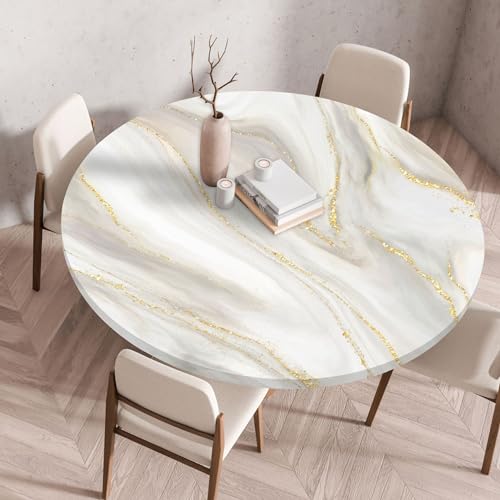 Treer Tischdecke Outdoor Rund, Platin-Marmor Drucken Lotuseffekt Tischdecke Abwaschbar Elastisch Rund Gartentischdecke, für Garten, Küche, Esstisch, Parteien Tischdecken (Goldbarren,70cm) von Treer