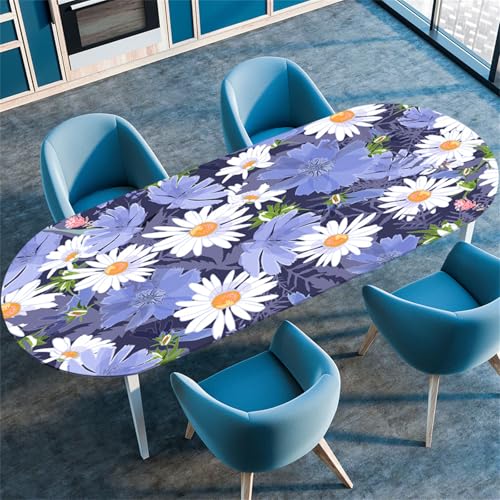 Treer Tischdecke Oval, Pflanzenblumendruck Lotuseffekt Tischdecken, Fleckschutz Gartentischdecke mit Elastischem Rand, Outdoor Küche Tischdecke Abwaschbar Picknick (Lila,114x142cm) von Treer