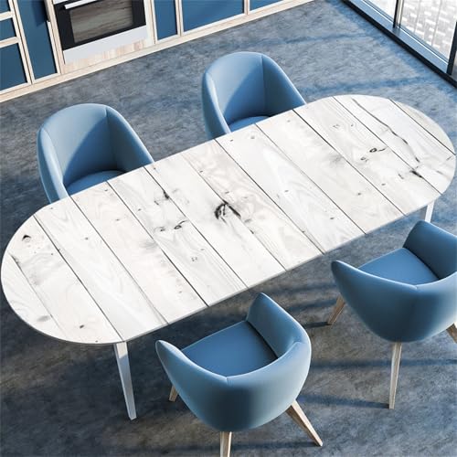 Treer Tischdecke Oval mit Elastischem Rand, Holzbrett Textur Fleckschutz Tischdecke, Tischdecke Abwaschbar Oval, Lotuseffekt Tischdecke für Küche, Esszimmer, Picknick (Weiß,36"x60") von Treer