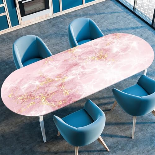 Treer Tischdecke Oval mit Elastischem Rand, Marmordruck Fleckschutz Tischdecke,Lotuseffekt Tischdecke,Freien Küche Tischdecken, Picknick Tischdecke Abwaschbar (122x183cm/48 x72,Rosa) von Treer