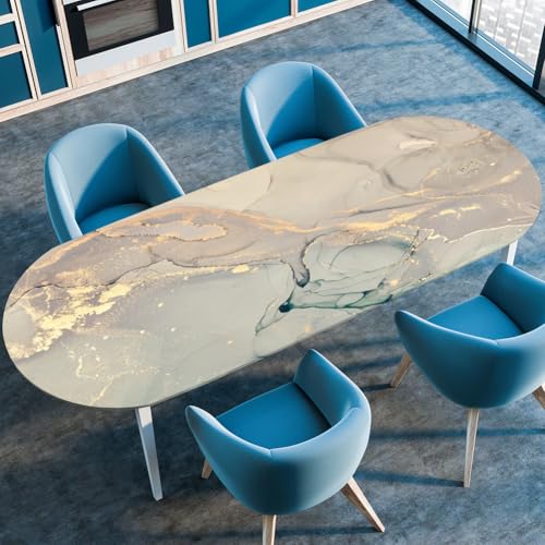 Treer Tischdecke Oval mit Elastischem Rand,Fleckschutz Ovale Tischdecke, Marmordruck Tischdecke Abwaschbar Oval,Lotuseffekt Tischdecke für Küche, Esszimmer,Picknick (91x152cm,Braun) von Treer