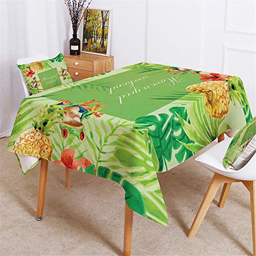 Treer Tischdecke Rechteckig Tropisch, Pflanze Grüne Blätter Leinen Abwaschbar Lotuseffekt Wasserdicht Fleckschutz Outdoor Haus Garten Modern Dekor Schutzbezug (60×60cm,Regen-Frosch) von Treer