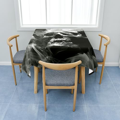 Treer Totenkopf Muster Tischdecke Abwaschbar, Tischdecke Polyester Haben Lotuseffekt, Abwischbare Tischdecke für Küchendekoration, Eckig Tablecloth Picknick im Freien (180x180cm,Schwarz) von Treer