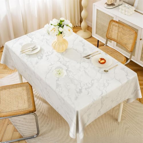 Treer Wachstuch Tischdecke Gartentischdecke, Outdoor PVC Wachstischdecke Abwaschbar Tischtuch Wasserabweisend Pflegeleicht Tischdecken Rechteckig für Party Esszimmer Nordisch (Marmor,140x220cm) von Treer