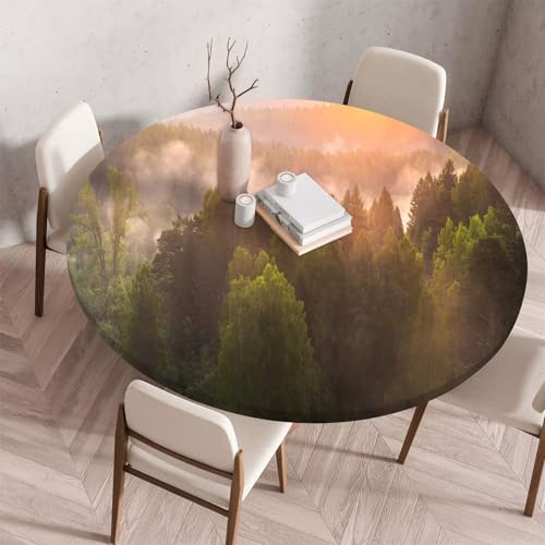 Treer Wunderschöner Landschafts Tischdecke Outdoor,Lotuseffekt Tischdecke Abwaschbar Elastisch Rund Gartentischdecke,für Küche,Esstisch,Parteien Wiederverwendbar Tischdecken (Orange,60cm) von Treer