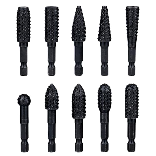 Treki 10 Stück Stubby Holzraspel Raspel Set mit 6,35mm Hex Schaft Fräser Holzraspel für Bohrmaschine, Profilraspel für Holz Fräsaufsatz Holzfräser für Bohrmaschine zum Schnitzen Gravieren Treki 10 Stück Stubby Holzraspel Raspel Set mit 6,35mm Hex Schaft Fräser Holzraspel für Bohrmaschine, Profilraspel für Holz Fräsaufsatz Holzfräser für Bohrmaschine zum Schnitzen Gravieren von Treki