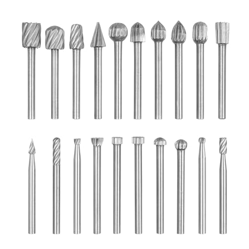 Treki 20 Stück Mini Holzschnitzerei Bohrer Set mit 3mm Schaft Frässtifte Holz Set, Drehfräser für Akkuschrauber Rotationswerkzeug Holzfräser für Holzarbeiten Basteln zum Schnitzen, Gravieren Treki 20 Stück Mini Holzschnitzerei Bohrer Set mit 3mm Schaft Frässtifte Holz Set, Drehfräser für Akkuschrauber Rotationswerkzeug Holzfräser für Holzarbeiten Basteln zum Schnitzen, Gravieren von Treki