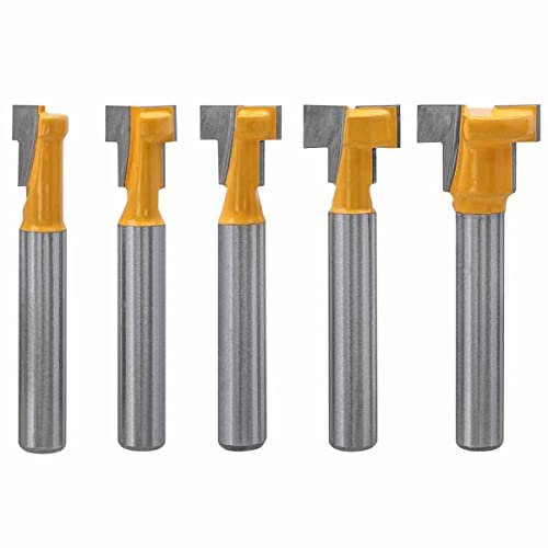 Treki 5 Stück 1/4 Zoll T-Schlitzbohrer Schaft Track T-Slot Holzfräser Hartmetall Frässtifte für Holzbearbeitung 5/16'', 3/8'', 1/2'', 7/16'', 5/8'' von Treki