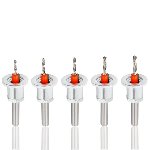 Treki 5-teiliges Kegelsenker-Bohrer-Set, 8 mm runder Schaft, verstellbare Kegelsenker-Bits mit Tiefenanschlag, Senklochbohrer für Holzbearbeitung, offene Löcher (2,8–4 mm) von Treki