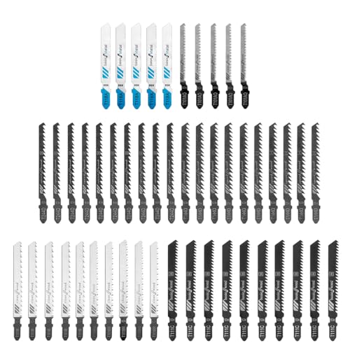 Treki 50 Professional Stichsägeblätter Set T-Schaft Sägeblatt für Stichsäge, Universal Stichsägeblatt aus Kohlenstoffstahl für Holz, Kunststoff und Metall T118A/T101AO/T101B/T101BR/T111C/T144D/T244D Treki 50 Professional Stichsägeblätter Set T-Schaft Sägeblatt für Stichsäge, Universal Stichsägeblatt aus Kohlenstoffstahl für Holz, Kunststoff und Metall T118A/T101AO/T101B/T101BR/T111C/T144D/T244D von Treki