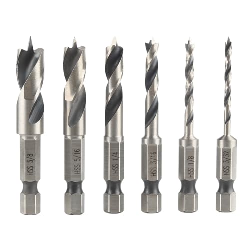 Treki 6 Stück Klein Holzbohrer mit Sechskantschaft 6,35 mm Stubby Holzspiralbohrer mit Zentrierspitze und Vorschneider, Kurzbohrer Set für Hartholz, Weichholz, Sperrholz Treki 6 Stück Klein Holzbohrer mit Sechskantschaft 6,35 mm Stubby Holzspiralbohrer mit Zentrierspitze und Vorschneider, Kurzbohrer Set für Hartholz, Weichholz, Sperrholz von Treki