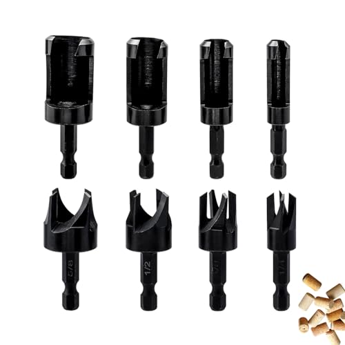 Treki 8 Stück Dübel Zapfenbohrer Set Holz Plug Cutter Bohrer Set mit Größen 6mm/10mm/13mm/16mm, Kohlenstoffstahl Zapfenschneider Set zum Bohren Loch Holzdübel für Bohrfutter Säulenbohrmaschine von Treki