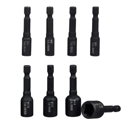 Treki 8 Stück Gewindebohrer Adapter M4-M16 Gewindeschneider Halter mit 1/4 Zoll Sechskantschaft, Gewindebohrer Stecknuss Adapter Vierkant auf Sechskant für Akkuschrauber Bohrmaschine von Treki