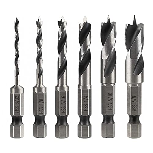 Treki 6 Stück Holzbohrer mit Sechskantschaft, Schaftsatz, 1/4 Zoll, HSS, Spiralbohrer für Holz, Metall, Kunststoff und Bosch, 6,35 mm, Sechskantschaft, drehbar, Werkzeug Treki 6 Stück Holzbohrer mit Sechskantschaft, Schaftsatz, 1/4 Zoll, HSS, Spiralbohrer für Holz, Metall, Kunststoff und Bosch, 6,35 mm, Sechskantschaft, drehbar, Werkzeug von Treki