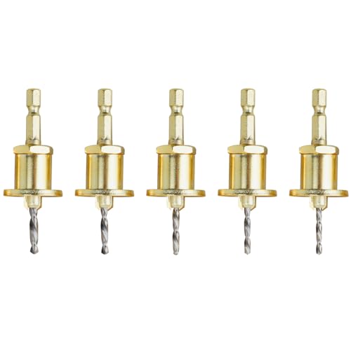Treki Holzbearbeitungs-Senkerbohrer-Set, 5-teilig, Kegel-Senkerbohrer, Oberfräsenbohrer, 6,35 mm Sechskantschaft, Kegelsenker, Bohraufsätze mit Anschlagschraube, Bohröffnung, Schneidwerkzeuge (2,8–4 Treki Holzbearbeitungs-Senkerbohrer-Set, 5-teilig, Kegel-Senkerbohrer, Oberfräsenbohrer, 6,35 mm Sechskantschaft, Kegelsenker, Bohraufsätze mit Anschlagschraube, Bohröffnung, Schneidwerkzeuge (2,8–4 von Treki