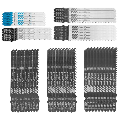 Treki Universal-Stichsägeblatt-Set, 50 Stück, T-Schaft, Stichsägeblätter mit Aufbewahrungskoffer, Mehrzweck-Stichsägeblätter, Ersatz für Holzschnitt, Kunststoff, Metallschneiden von Treki