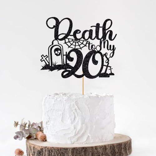 Trelsan Tortenaufsatz "Death to My 20's", schwarzer Glitzer, Rip Twenties Dekorationen, Rip to My 20s Kuchendekoration, Beerdigung, Geburtstagsparty-Dekoration, Death to My Youth 30. Geburtstag Party Trelsan Tortenaufsatz "Death to My 20's", schwarzer Glitzer, Rip Twenties Dekorationen, Rip to My 20s Kuchendekoration, Beerdigung, Geburtstagsparty-Dekoration, Death to My Youth 30. Geburtstag Party von Trelsan