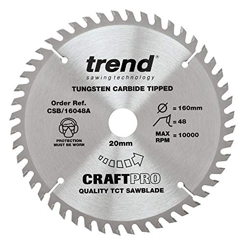 Trend CraftPro TCT Kreissägeblatt, 160mm Durchmesser x 20mm Bohrung x 48 Zähne, feines Feinschnitt-Sägeblatt für Handkreissägen, CSB/16048A von TREND