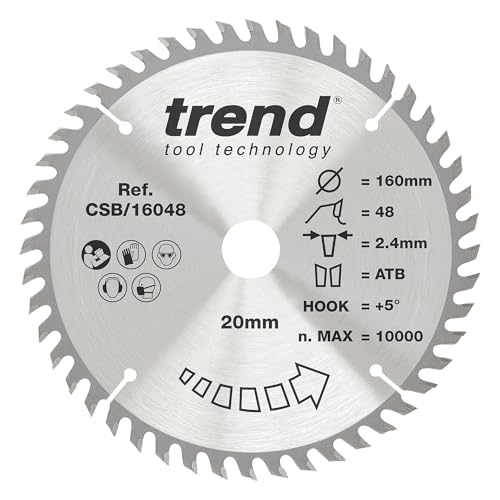 Trend CraftPro TCT Kreissägeblatt, 160mm Durchmesser x 20mm Bohrung x 48 Zähne, feines Feinschnitt-Sägeblatt für Handkreissägen, CSB/16048A von TREND