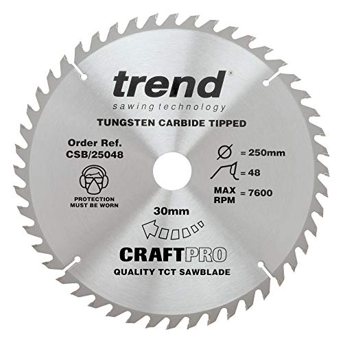Trend CraftPro Kombinations-TCT-Kreissägeblatt, 250 mm Durchmesser x 48 Zähne x 30 mm Bohrung, Hartmetall bestückt, CSB/25048 von TREND