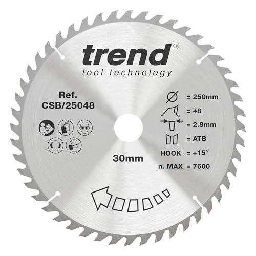 Trend CraftPro Kombinations-TCT-Kreissägeblatt, 250 mm Durchmesser x 48 Zähne x 30 mm Bohrung, Hartmetall bestückt, CSB/25048 von TREND