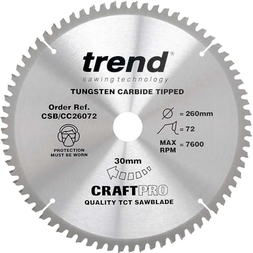 Trend Holz Kappsägeblatt, 260mm Durchmesser, 30mm Bohrung, 72 Zähne, HW, 2,6mm Schnittbreite, -5° Haken, CSB/CC26072 Trend Holz Kappsägeblatt, 260mm Durchmesser, 30mm Bohrung, 72 Zähne, HW, 2,6mm Schnittbreite, -5° Haken, CSB/CC26072 von TREND