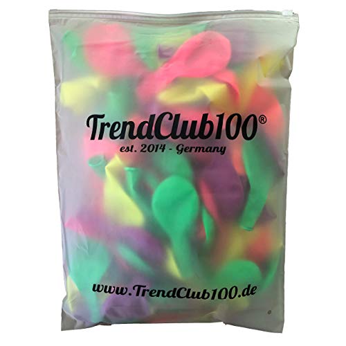 TrendClub100® 100 Luftballons Ballon - Neon fluoreszierend - Pink Orange Grün Gelb Lila/Violett von TrendClub100