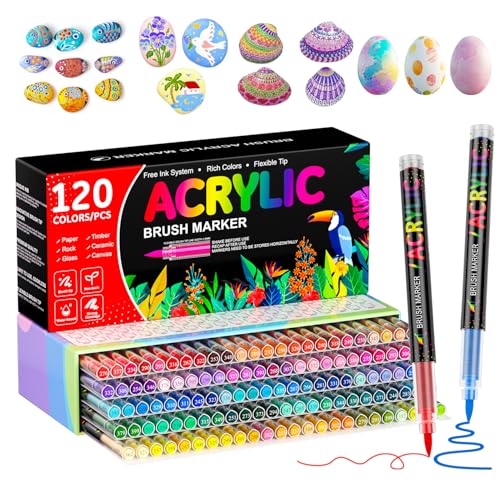 TrendGate 120 Farben Acrylstifte für Steine Wasserfest, Permanent Acrylic Marker, Pinselspitze Acrylstifte für Holz, Leinwand, Stoff, Glas, Metall, Papier, Keramik, Ostereier, Deko usw. TrendGate 120 Farben Acrylstifte für Steine Wasserfest, Permanent Acrylic Marker, Pinselspitze Acrylstifte für Holz, Leinwand, Stoff, Glas, Metall, Papier, Keramik, Ostereier, Deko usw. von TrendGate