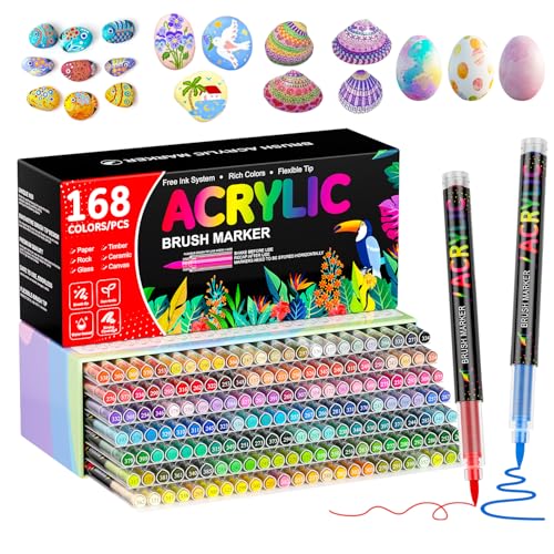 TrendGate 168 Farben Acrylstifte für Steine Wasserfest, Permanent Acrylic Marker, Pinselspitze Acrylstifte für Holz, Leinwand, Stoff, Glas, Metall, Papier, Keramik, Ostereier, Deko usw. TrendGate 168 Farben Acrylstifte für Steine Wasserfest, Permanent Acrylic Marker, Pinselspitze Acrylstifte für Holz, Leinwand, Stoff, Glas, Metall, Papier, Keramik, Ostereier, Deko usw. von TrendGate