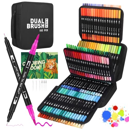 TrendGate Dual Brush Pen Set, 192 Farben Fineliner und Pinselstifte Set, Doppel Filzstifte Dicke und Dünne mit Malbücher für Handlettering, Bullet Journal, Mandalas Stifte für Kinder und Erwachsene TrendGate Dual Brush Pen Set, 192 Farben Fineliner und Pinselstifte Set, Doppel Filzstifte Dicke und Dünne mit Malbücher für Handlettering, Bullet Journal, Mandalas Stifte für Kinder und Erwachsene von TrendGate