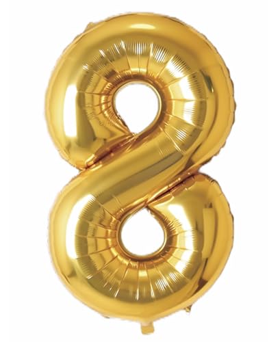 Folienballon Zahl von Trendario - XXL Riesenzahl 100cm Ballon - Helium Luftballons für Geburtstag, Partydeko, Hochzeit (Zahl 8, Gold) von Trendario