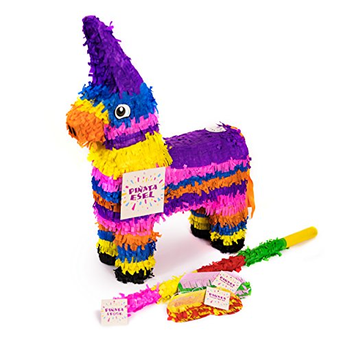 Trendario Esel Pinata Set, Pinjatta + Stab + Augenmaske, Ideal zum Befüllen mit Süßigkeiten und Geschenken - Piñata Pferd für Kindergeburtstag Spiel, Geschenkidee, Party, Hochzeit von Trendario