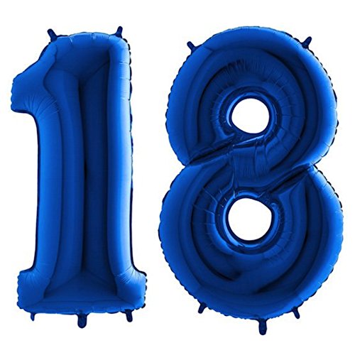 Trendario Folienballon Zahl 18 - XXL Riesenzahl 100cm Ballon - Helium Luftballons für Geburtstag, Partydeko, Hochzeit (Blau) von Trendario