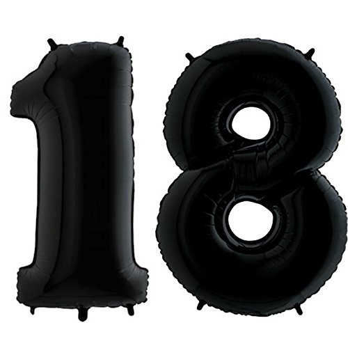 Trendario Folienballon Zahl 18 - XXL Riesenzahl 100cm Ballon - Helium Luftballons für Geburtstag, Partydeko, Hochzeit (Schwarz) von Trendario