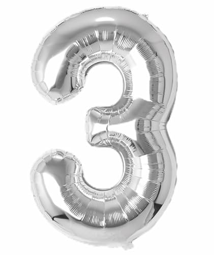 Folienballon Zahl 3 (Silber) von Trendario - XXL Riesenzahl 100cm Ballon - Helium Luftballons für Geburtstag, Partydeko, Hochzeit (Zahl 3, Silber) von Trendario