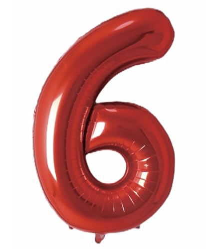 Folienballon Zahl 6 (Rot) von Trendario - XXL Riesenzahl 100cm Ballon - Helium Luftballons für Geburtstag, Partydeko, Hochzeit (Zahl 6, Rot) von Trendario