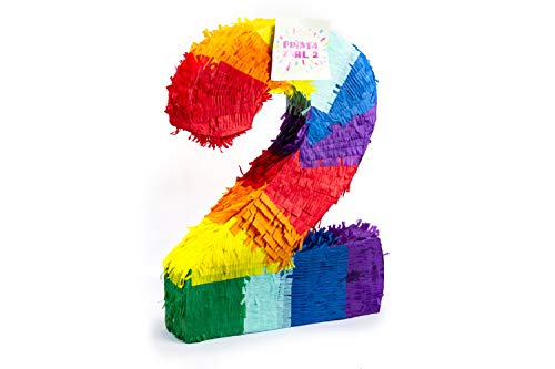 Trendario Pinata Zahl 2 - mehrfarbig - ungefüllt - Ideal zum Befüllen mit Süßigkeiten und Geschenken - Piñata für Kindergeburtstag Spiel, Geschenkidee, Party, Hochzeit von Trendario