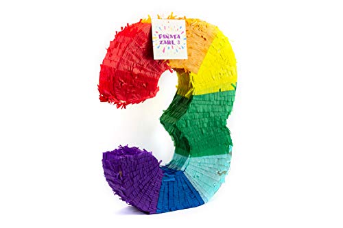 Trendario Pinata Zahl 3 - Mehrfarbig - ungefüllt - Ideal zum Befüllen mit Süßigkeiten und Geschenken - Piñata für Kindergeburtstag Spiel, Geschenkidee, Party, Hochzeit von Trendario