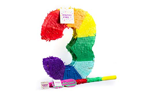 Trendario Zahl 3 Pinata Set, Pinjatta + Stab + Augenmaske, Ideal zum Befüllen mit Süßigkeiten und Geschenken - Piñata für Kindergeburtstag Spiel, Geschenkidee, Party, Hochzeit Trendario Zahl 3 Pinata Set, Pinjatta + Stab + Augenmaske, Ideal zum Befüllen mit Süßigkeiten und Geschenken - Piñata für Kindergeburtstag Spiel, Geschenkidee, Party, Hochzeit von Trendario