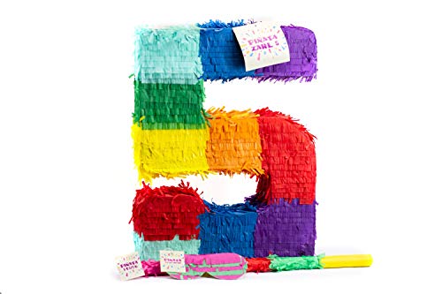 Trendario Zahl 5 Pinata Set, Pinjatta + Stab + Augenmaske, Ideal zum Befüllen mit Süßigkeiten und Geschenken - Piñata für Kindergeburtstag Spiel, Geschenkidee, Party, Hochzeit von Trendario