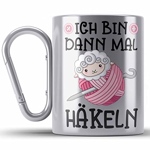 Trendation - Häkeln Zubehör Edelstahl Tasse Karabiner Geschenk Stricken Geschenke Häkel Oma Mama Ich Bin Dann Mal Häkeln (Silber) von Trendation