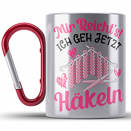 Trendation - Häkeln Zubehör Edelstahl Tasse Karabiner Geschenk Stricken Geschenke Häkel Oma Mir Reichts Ich Geh Häkeln (Rot) von Trendation