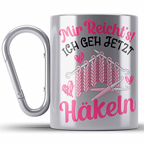 Trendation - Häkeln Zubehör Edelstahl Tasse Karabiner Geschenk Stricken Geschenke Häkel Oma Mir Reichts Ich Geh Häkeln (Silber) von Trendation