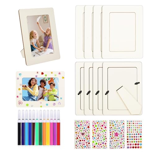 Trendecor 10 Stück Bilderrahmen Holz 20x15cm DIY Bastelset Blderrahmen zum Bemalen mit 12 Stück Aquarellstifte und Bunte Glitzersteine DIY Bilderrahmen für Jubiläen Geburtstage von Trendecor