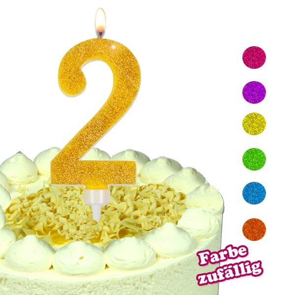 Zahlenkerze 2, große Glitzerkerze, Deko für Torte zum 2. Geburtstag von Trendhaus Handelsgesellschaft