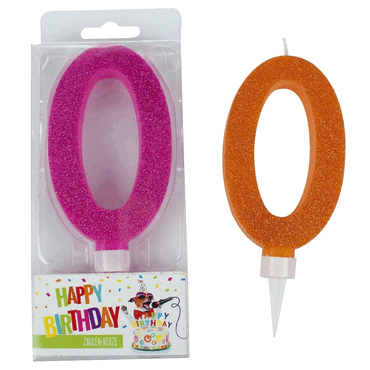 6 x Trendhaus Geburtstagskerze Glitter Zahl 0 - sortiert. von Trendhaus