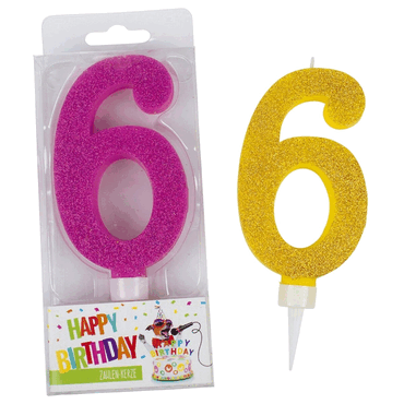 6 x Trendhaus Geburtstagskerze Glitter Zahl 6 - sortiert. von Trendhaus
