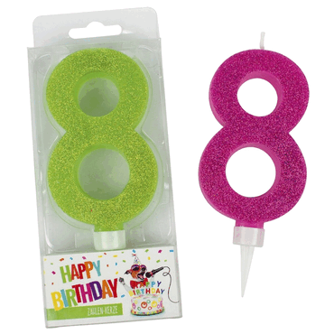 6 x Trendhaus Geburtstagskerze Glitter Zahl 8 - sortiert. 6 x Trendhaus Geburtstagskerze Glitter Zahl 8 - sortiert. von Trendhaus