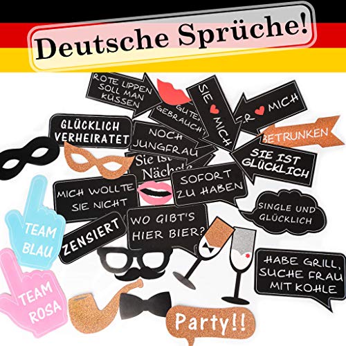 Fotorequisiten Hochzeit Fotobox Accessoires - Photo Booth Mit Deutschen Frechen Sprüchen Extra Groß - Fotoaccessoire Für Junggesellinnenabschied JGA von sufe